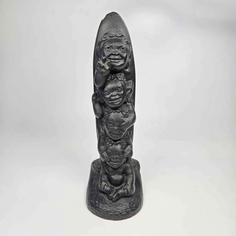 Vintage‎ Coco Joe Four Wise Menehune Surfboard Tiki totem Four Faces Sculpture
